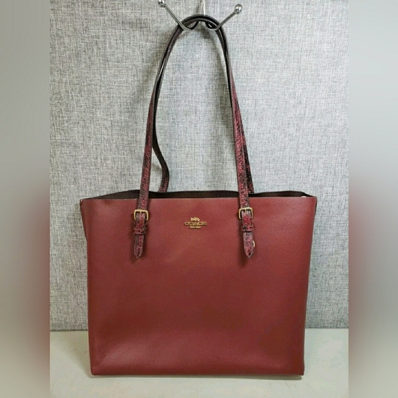 COACH DESIGNER Mollie Red Burgundy Animal Print Tote Purse Handbag - Picture 2 of 6